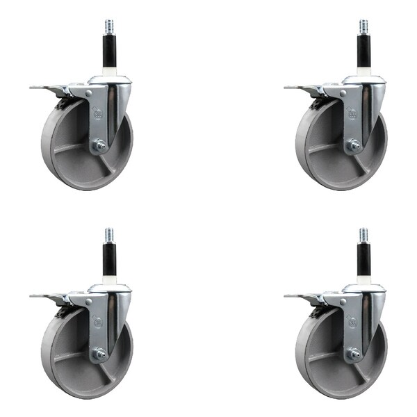 Service Caster 5'' Semi Steel Swivel 7/8'' Expanding Stem Caster Set Total Lock Brake, 4PK SCC-EXTTL20S514-SSS-78-4 - main